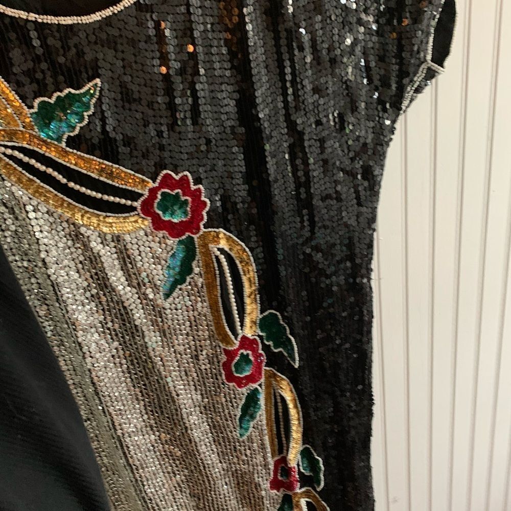 Vintage Beaded Dress Black Silver 2x Joseph Le Bon - Picture 4 of 6